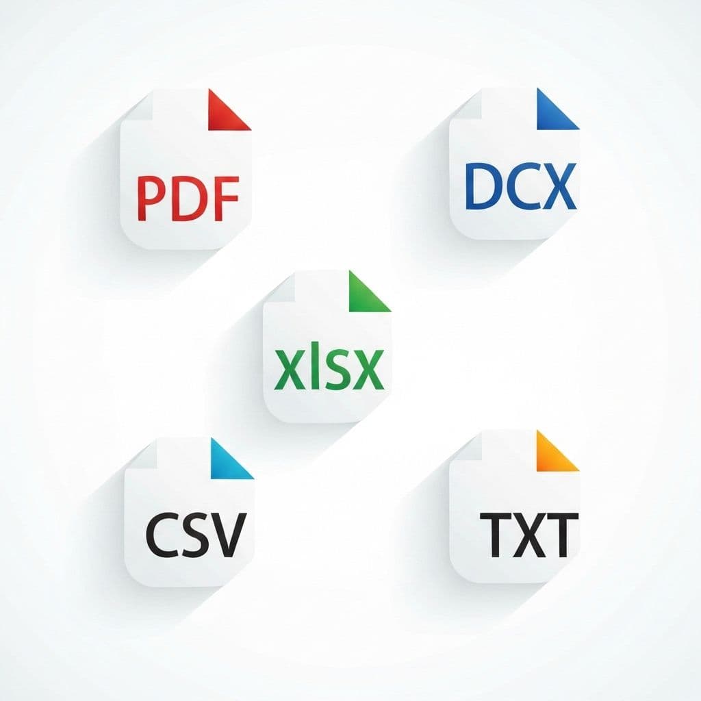 Supported formats: PDF, DOCX, XLSX, CSV, and TXT